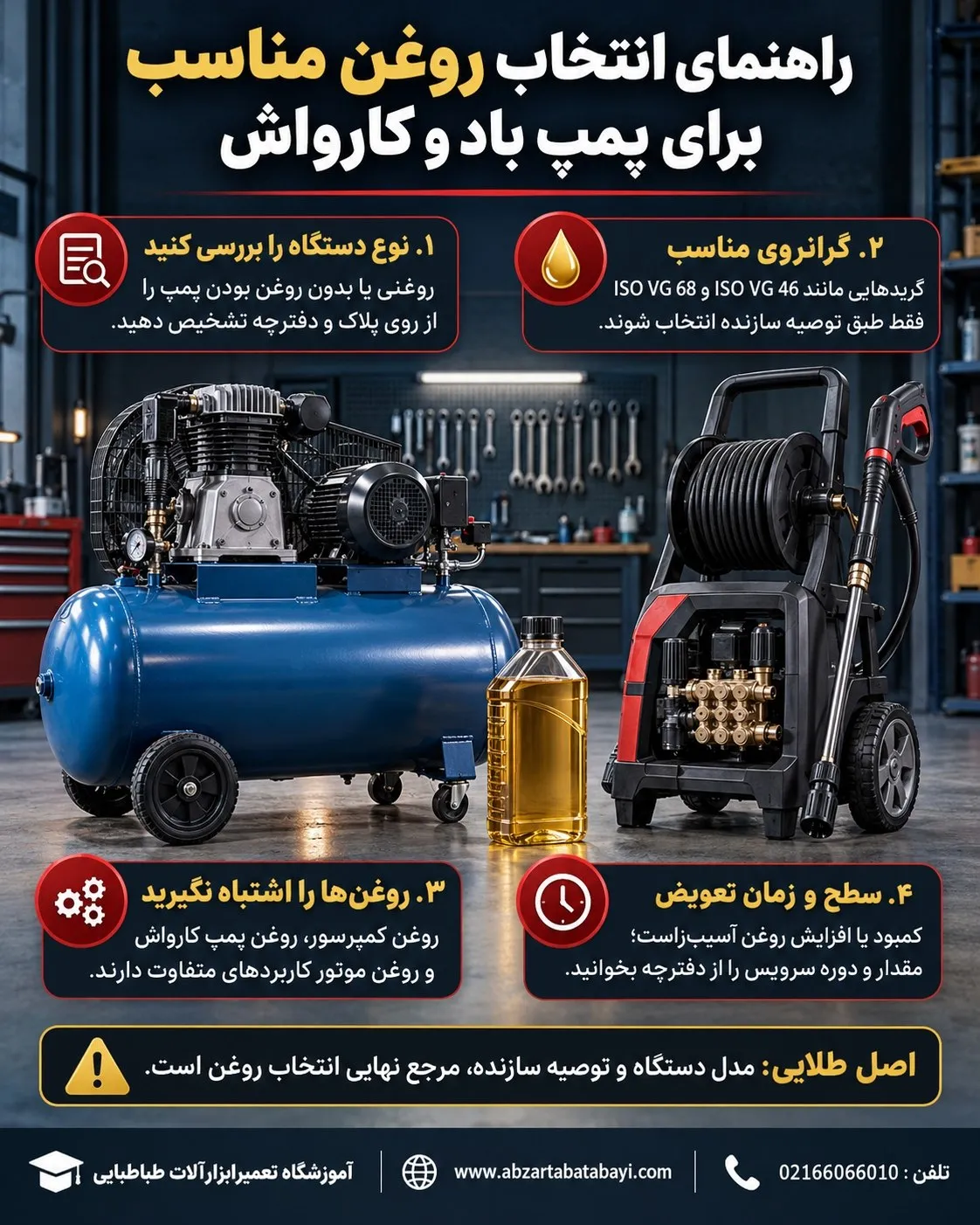راهنمای جامع انتخاب روغن مناسب پمپ باد و کارواش 