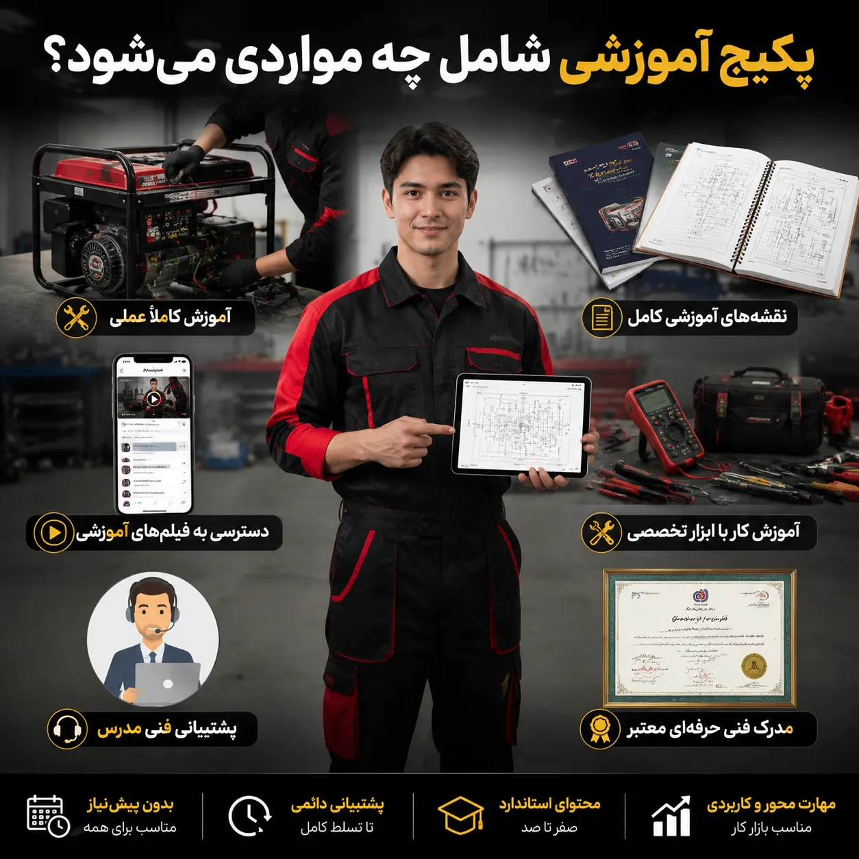 پکیج آموزش تعمیر موتور برق بنزینی 